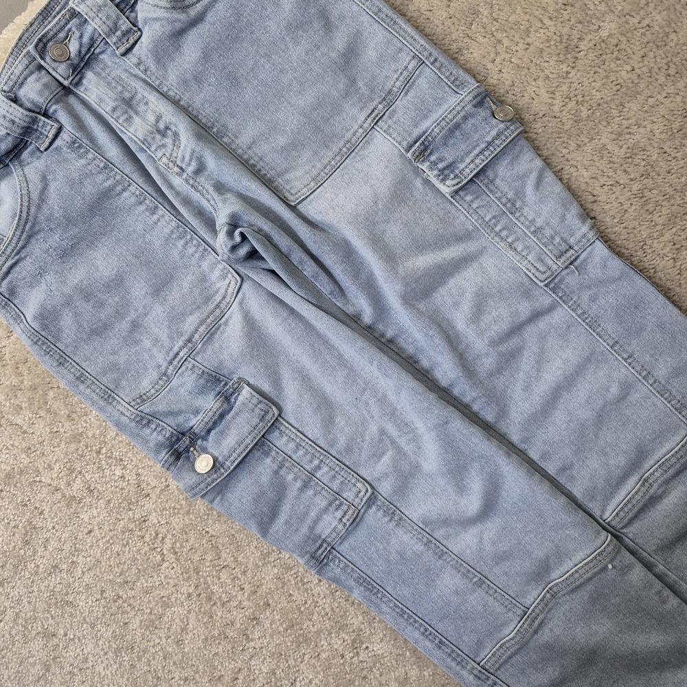Kancan High Rise Cargo Jeans 7/27 Light Wash Blue Actual 30 Slim Straight Ankle - Picture 10 of 14